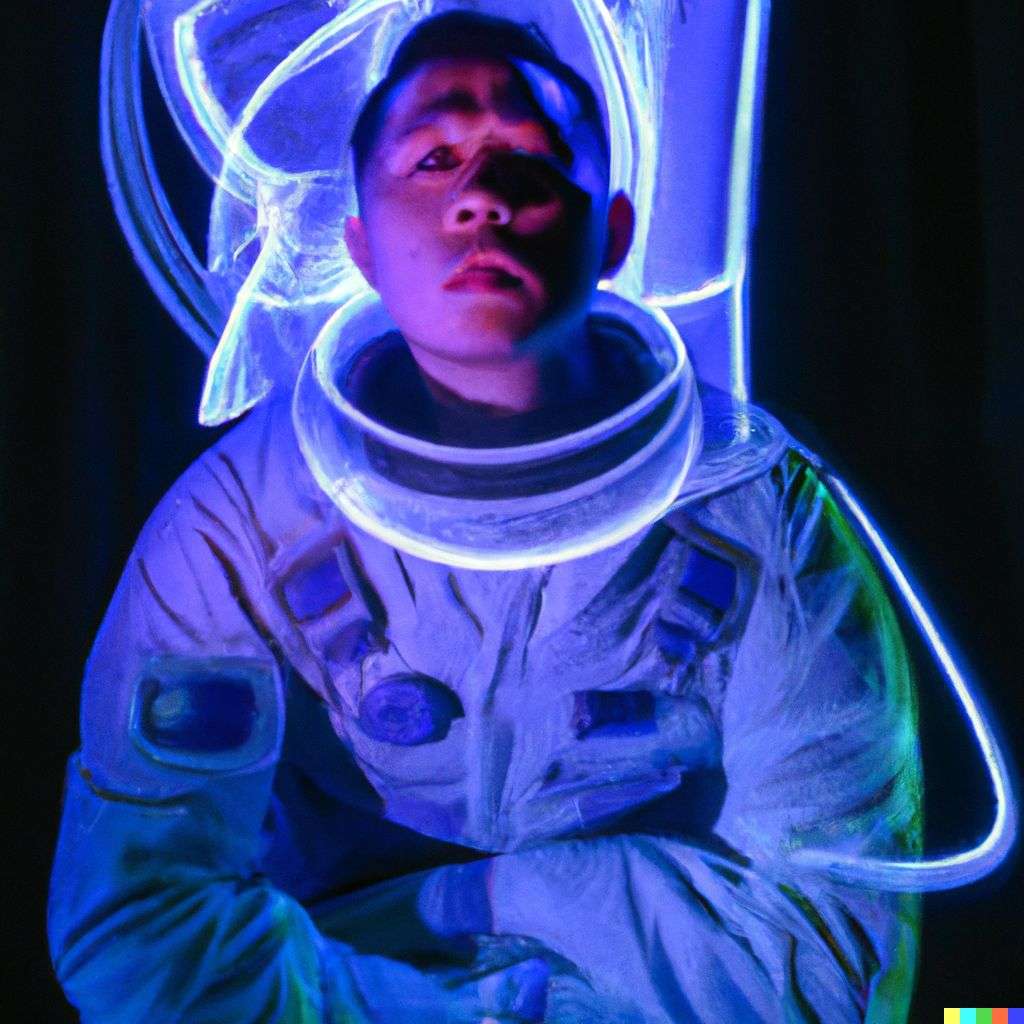 an astronaut, light painting